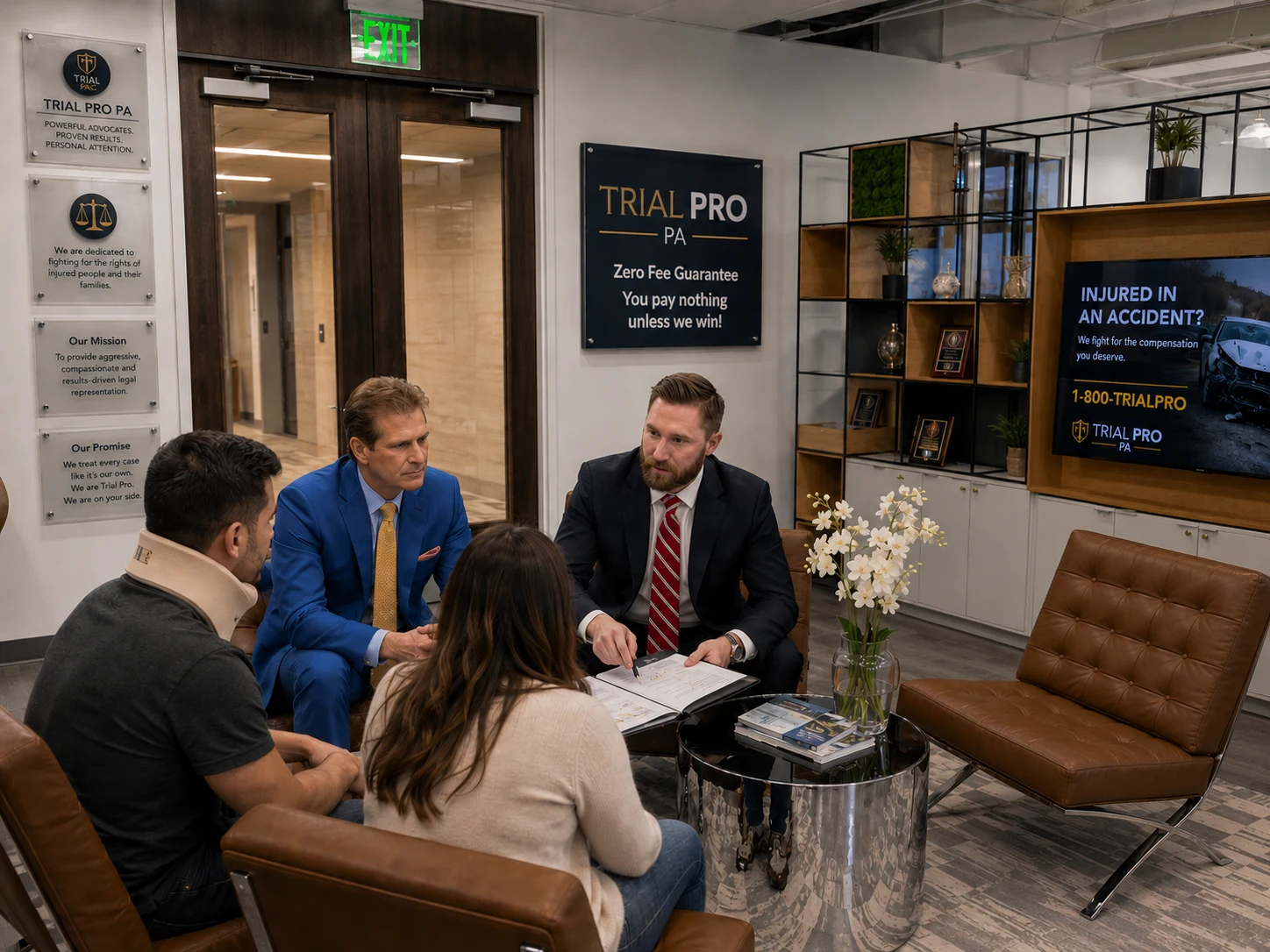 Trial Pro attorneys meeting with clients